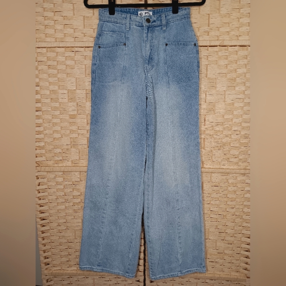 PTCL Elegant Light Blue Women's Wide Leg Jeans High Rise Flared 27 26 Small
